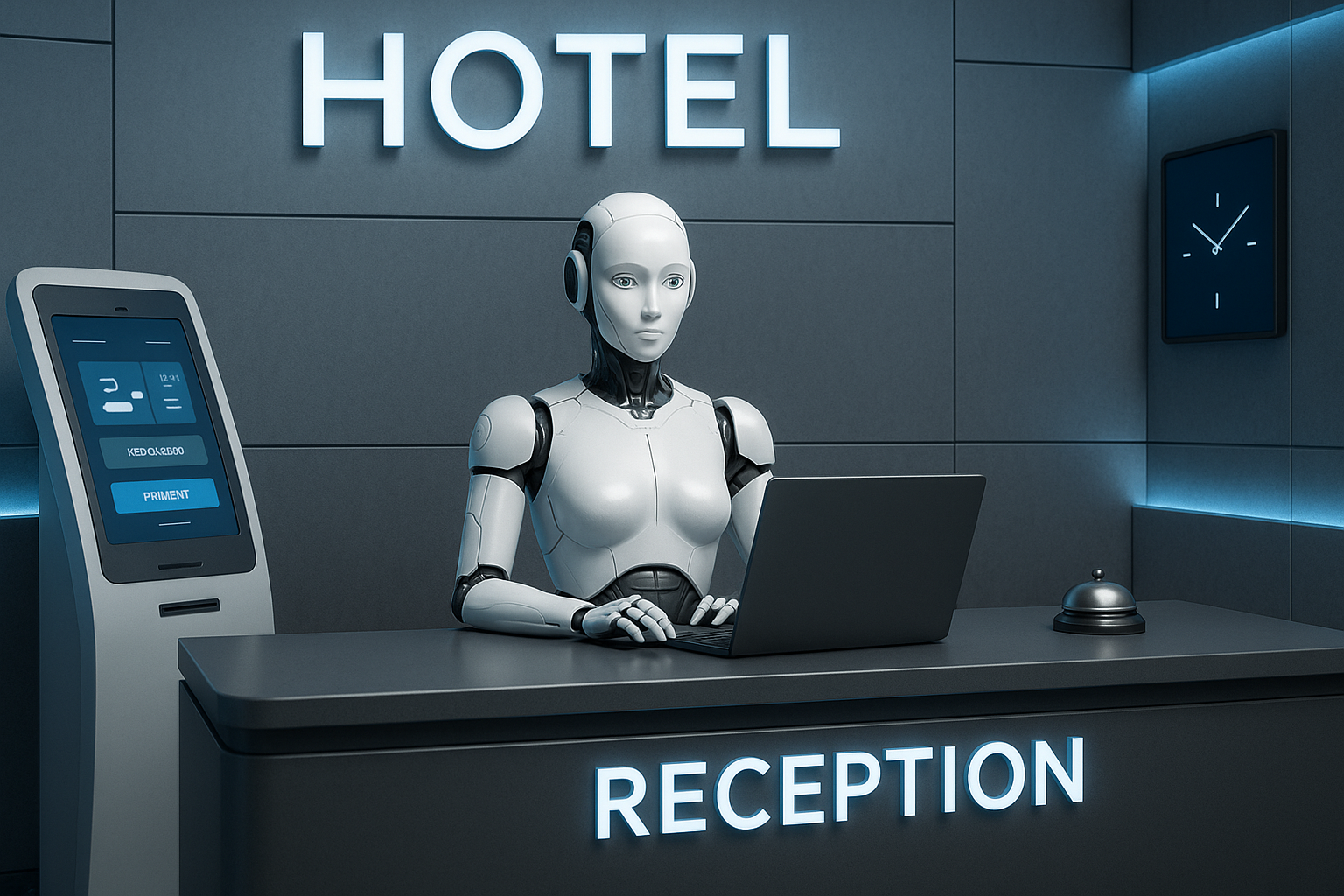 Futuristic automated hotel reception desk